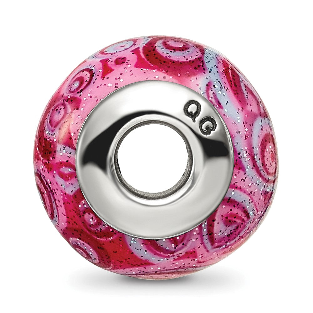 Sterling Silver Reflections Pink & Purple Swirls Overlay Glass Bead