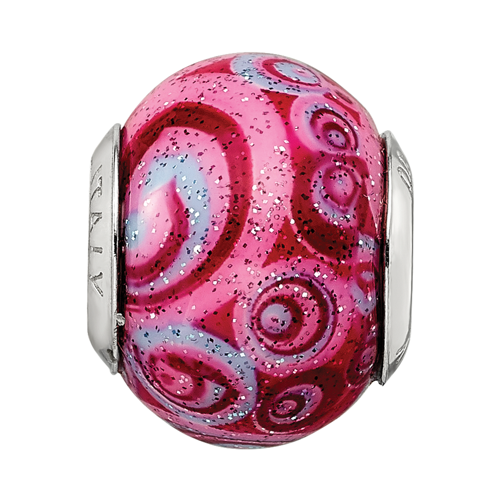 Sterling Silver Reflections Pink & Purple Swirls Overlay Glass Bead