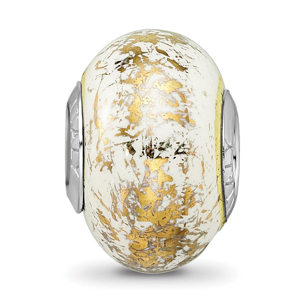 Sterling Silver Reflections White w/Gold Foil Ceramic Bead