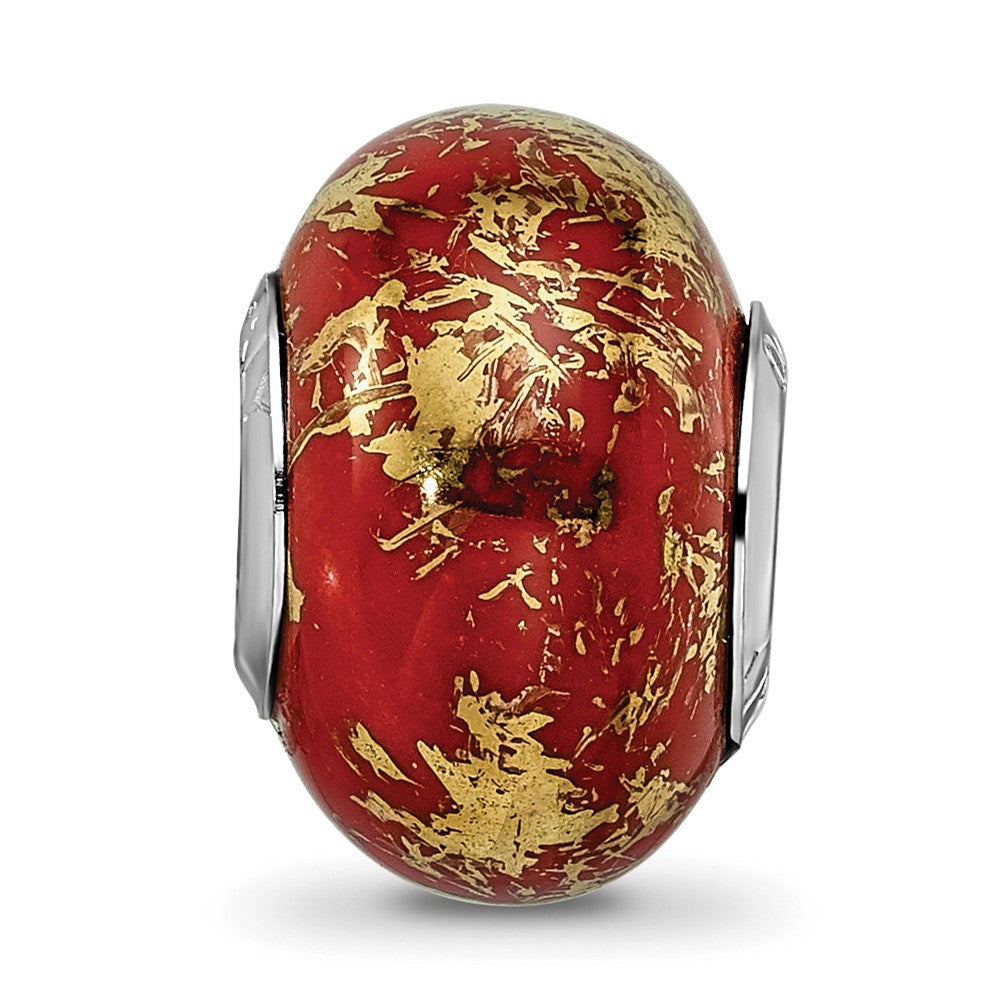 Sterling Silver Reflections Red w/Gold Foil Ceramic Bead