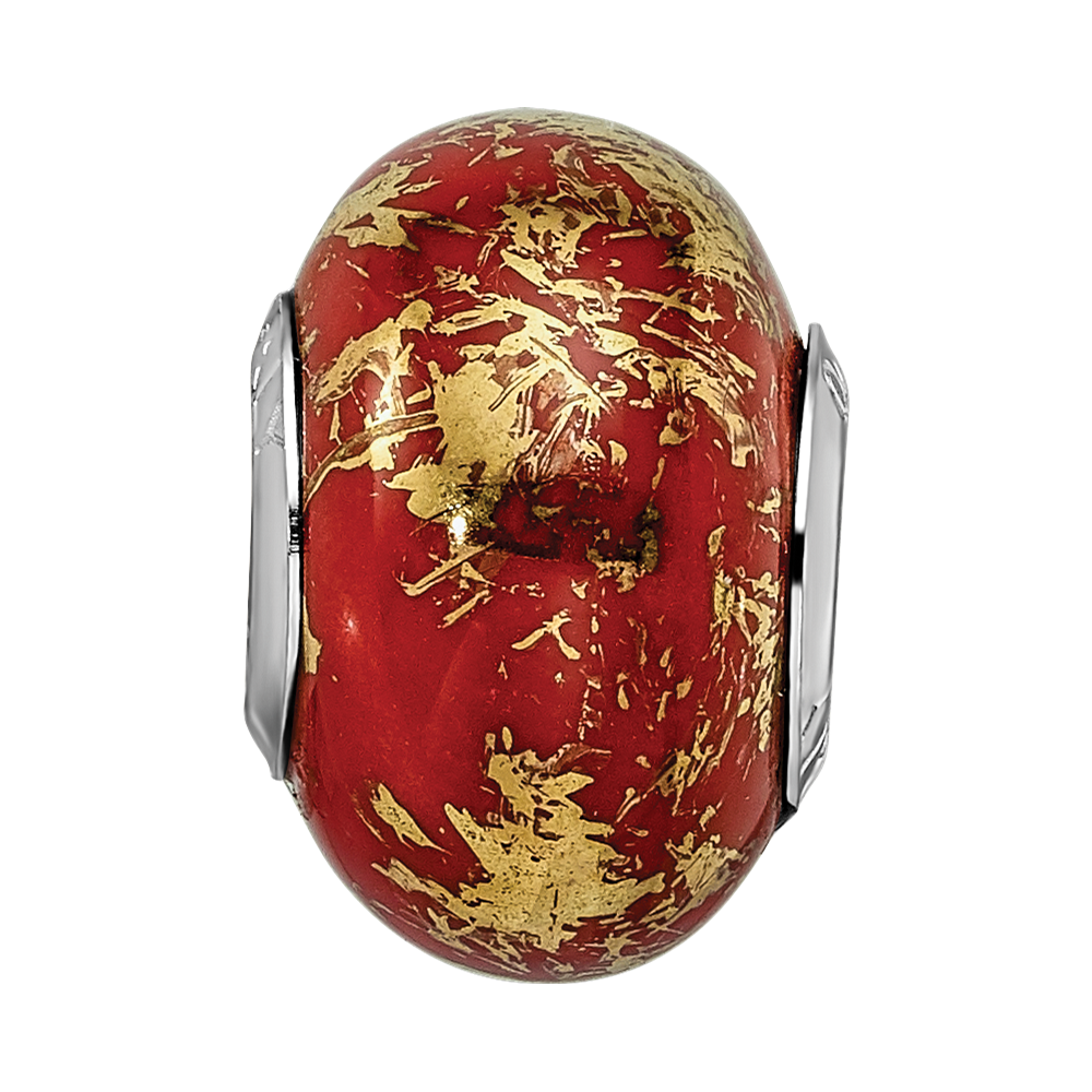 Sterling Silver Reflections Red w/Gold Foil Ceramic Bead