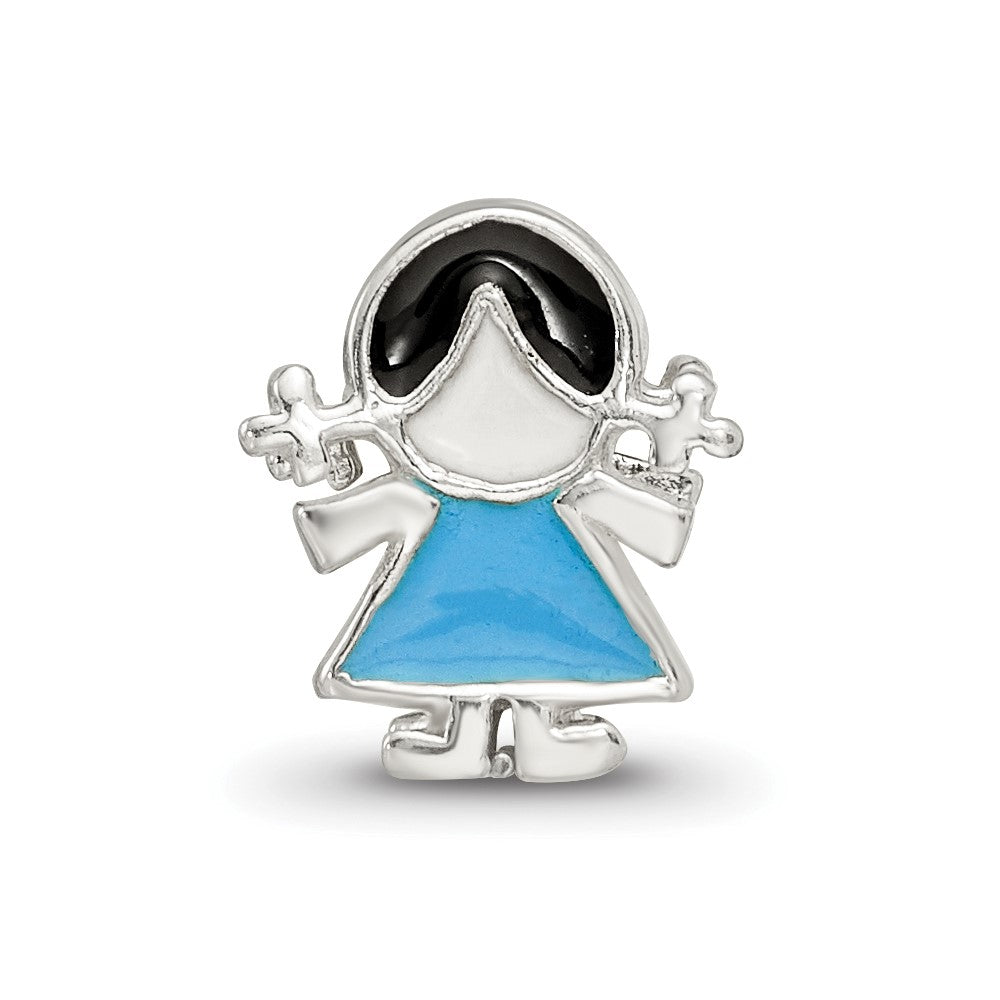 Sterling Silver Reflections Enameled Blue Dress Girl Bead