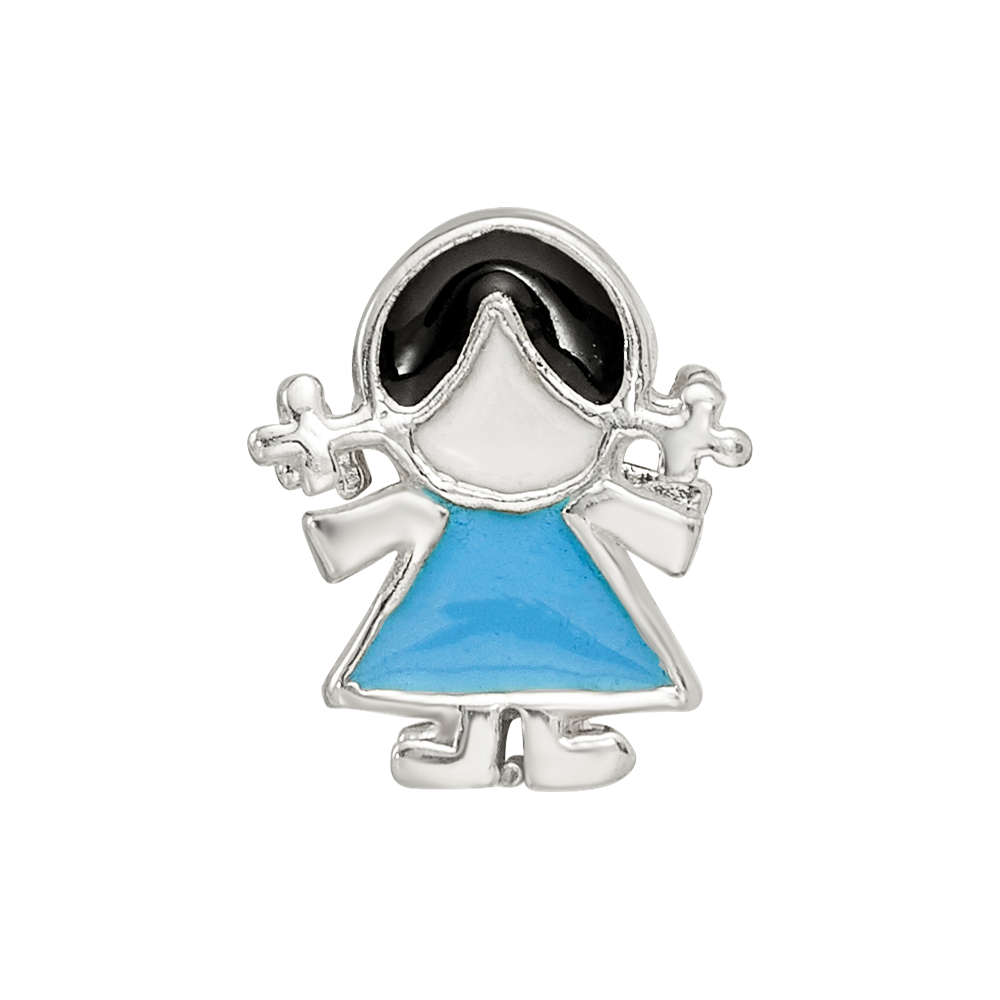 Sterling Silver Reflections Enameled Blue Dress Girl Bead