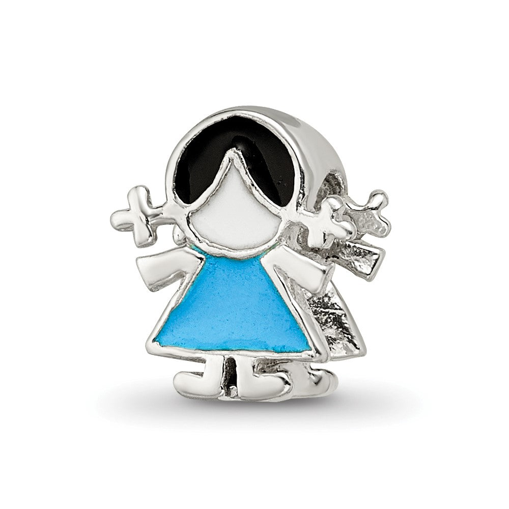 Sterling Silver Reflections Enameled Blue Dress Girl Bead