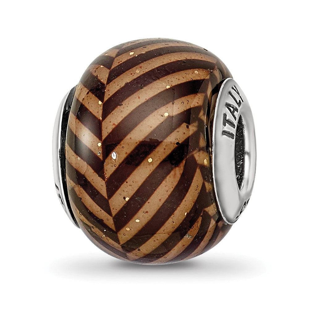 Sterling Silver Reflections Italian Brown Stripes w/Glitter Glass Bead