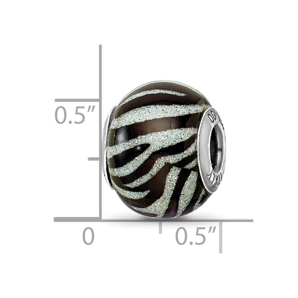 Sterling Silver Reflections Italian Black & White Stripes Glass Bead