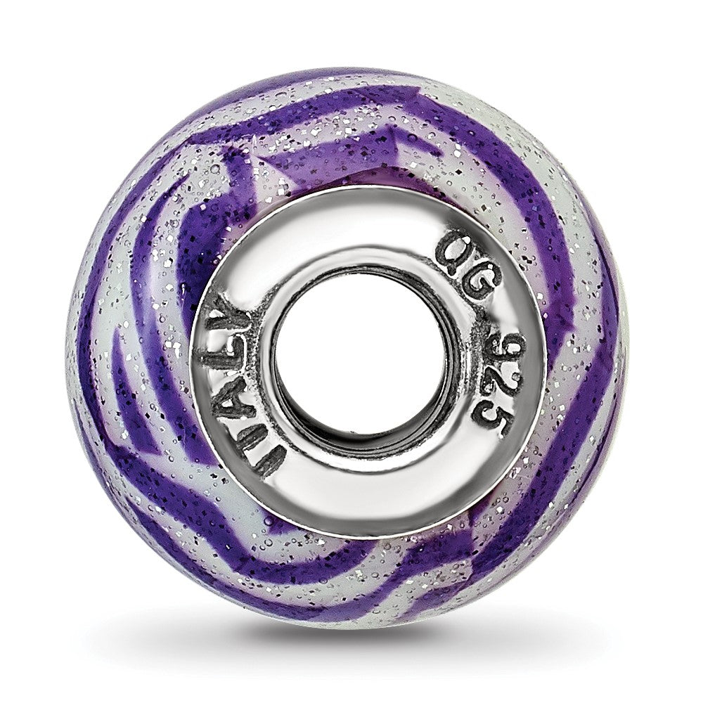 Sterling Silver Reflections Italian Purple & White Stripes Glass Bead