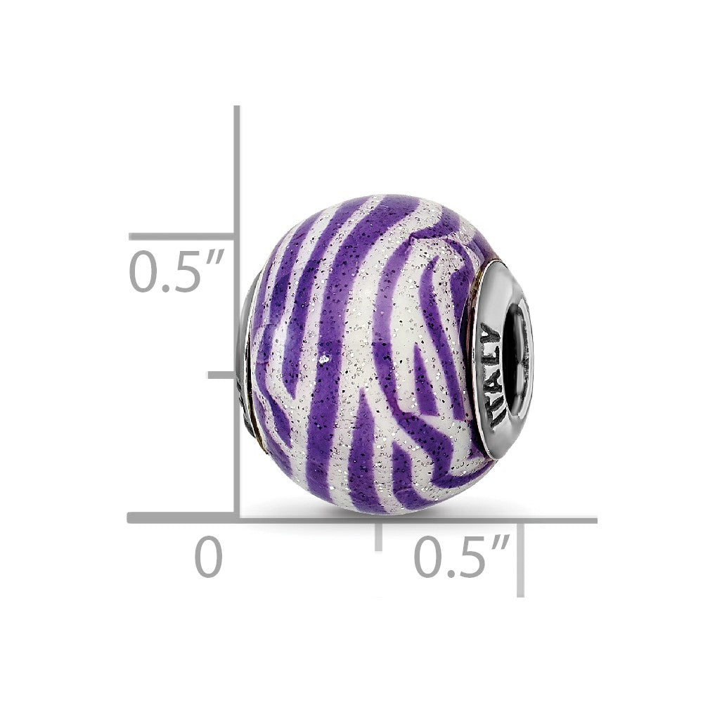 Sterling Silver Reflections Italian Purple & White Stripes Glass Bead