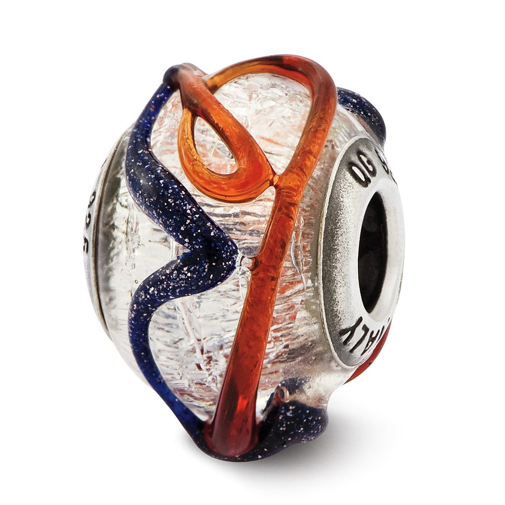 Sterling Silver Reflections Italian Silver Blue/Red Textured Glass Bead