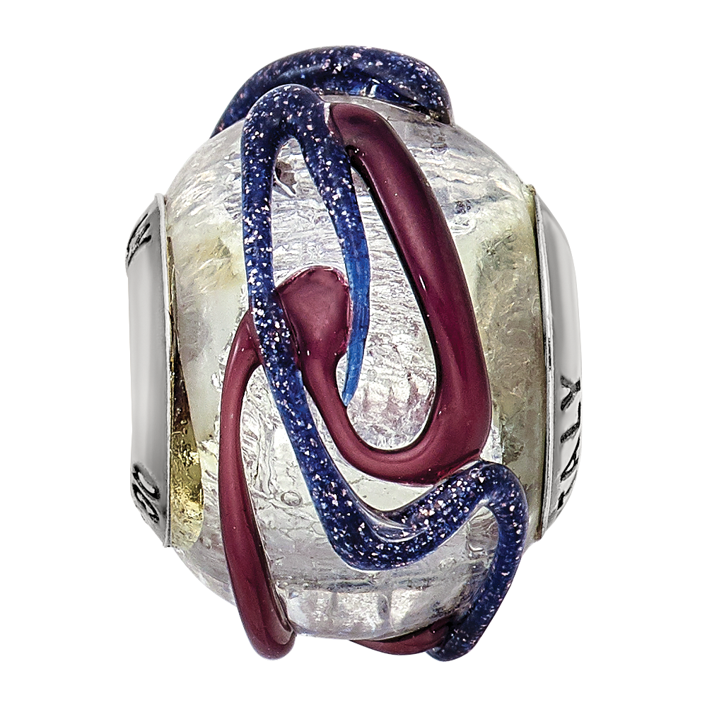 Sterling Silver Reflections Italian Silver Purple Textured Glass Bead