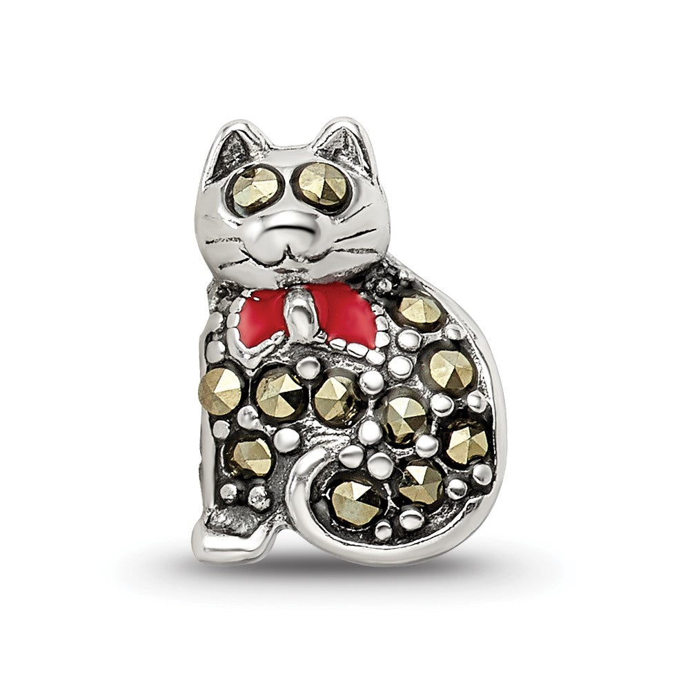 Sterling Silver Reflections Marcasite & Enameled Cat Bead