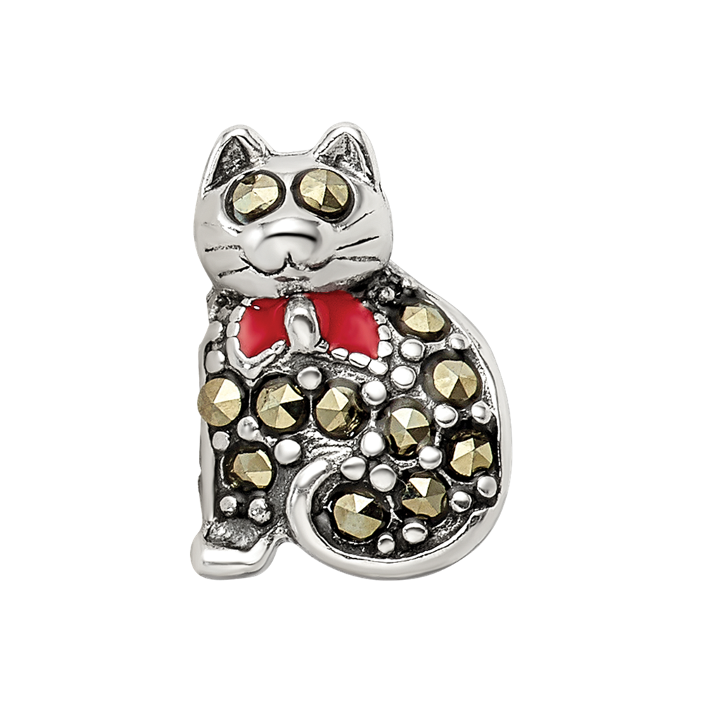 Sterling Silver Reflections Marcasite & Enameled Cat Bead