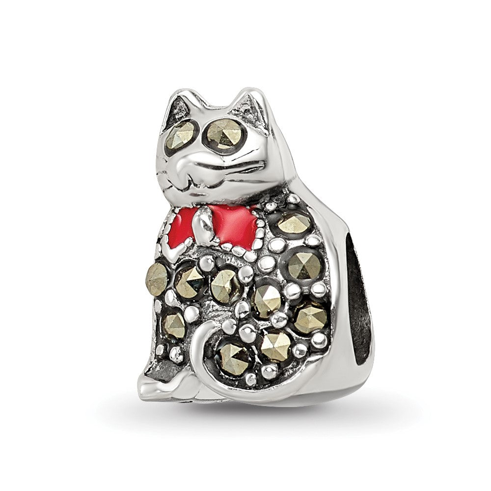 Sterling Silver Reflections Marcasite & Enameled Cat Bead