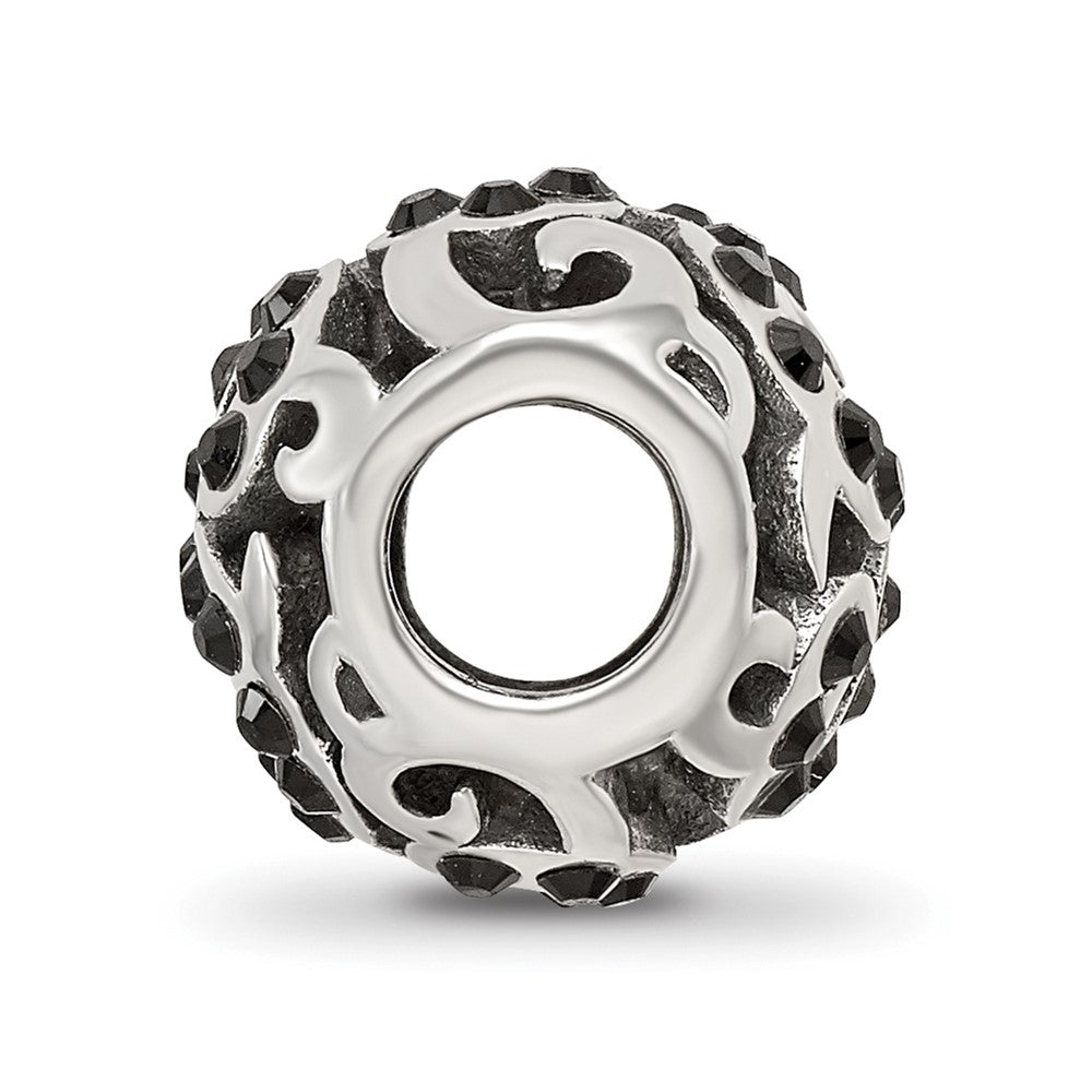 Sterling Silver Reflections Black Preciosa Crystal Swirl Bead