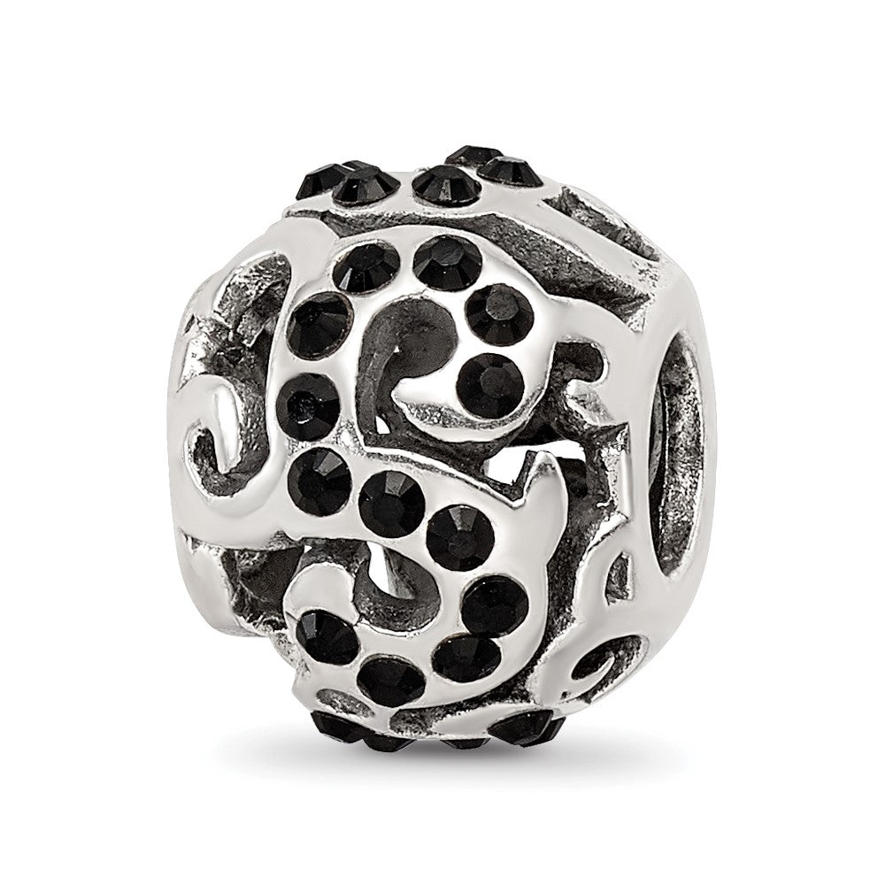 Sterling Silver Reflections Black Preciosa Crystal Swirl Bead