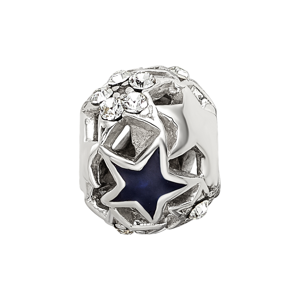 Sterling Silver Reflections Crystal and Enameled Stars Bead