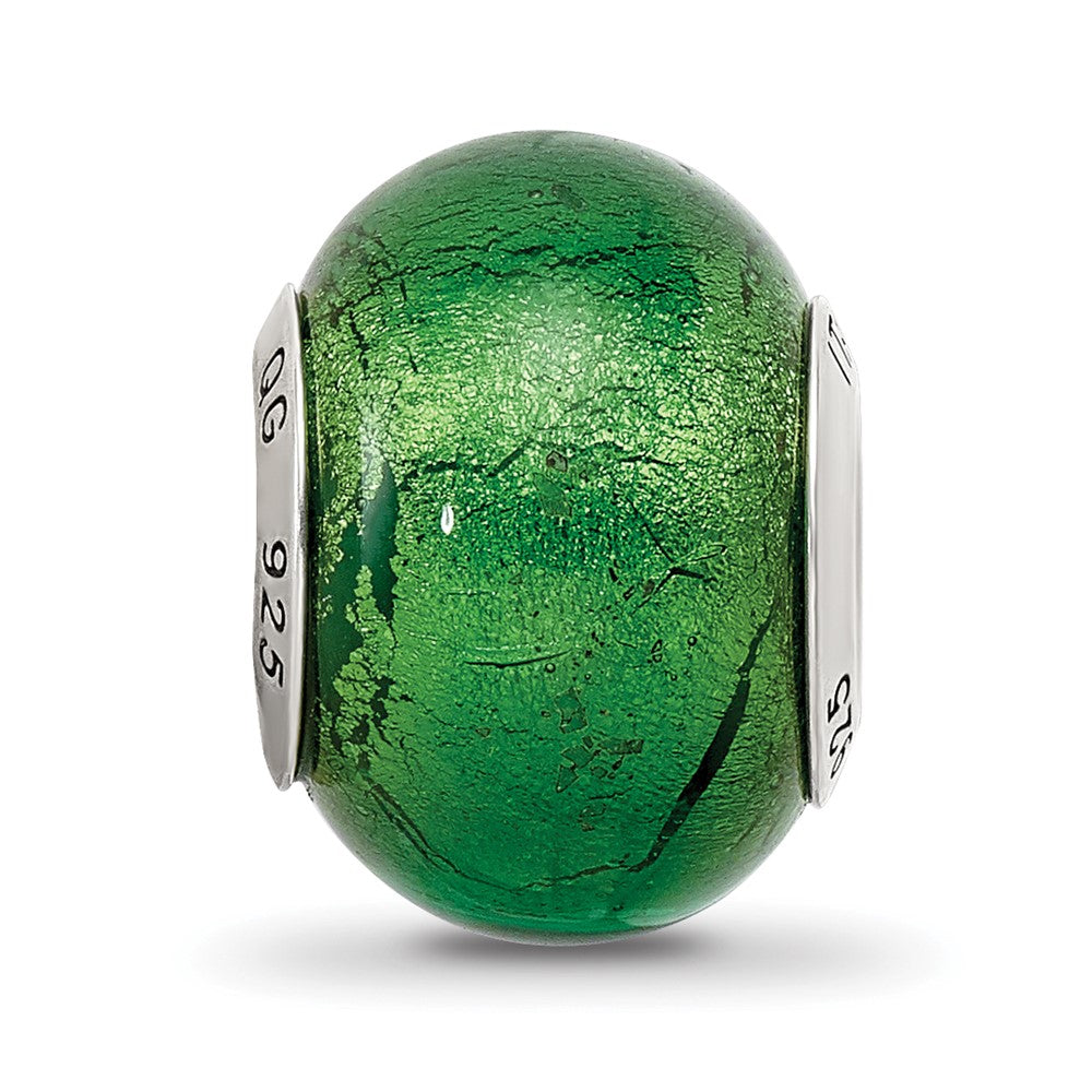 Sterling Silver Reflections Green Italian Murano Glass Bead