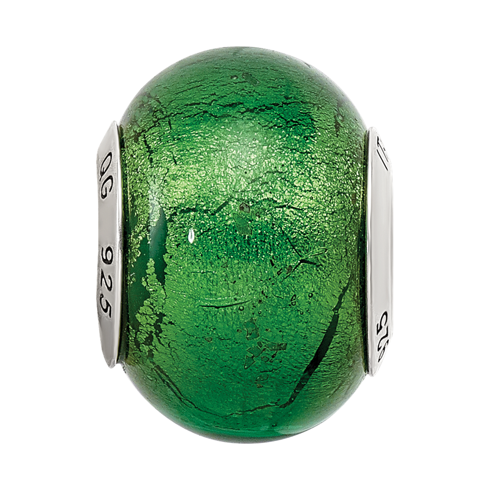 Sterling Silver Reflections Green Italian Murano Glass Bead