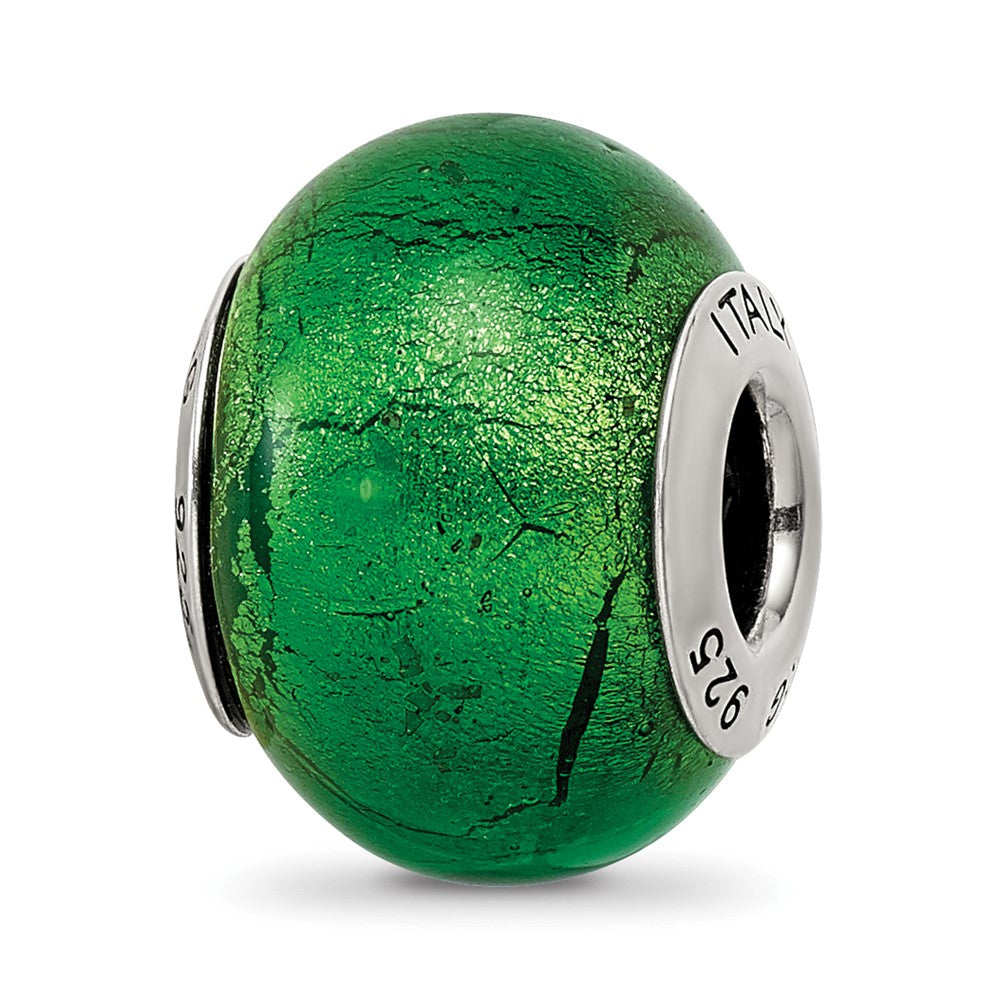 Sterling Silver Reflections Green Italian Murano Glass Bead