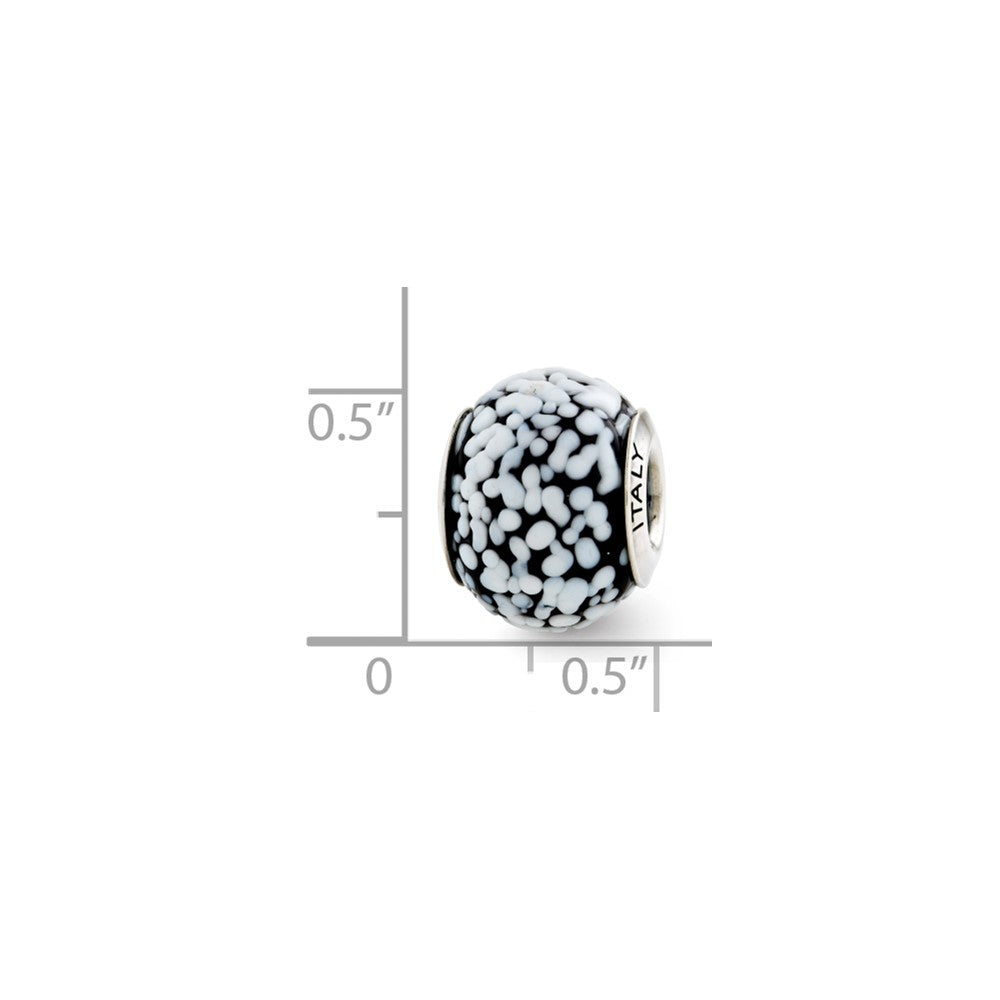 Sterling Silver Reflections White/Black Italian Murano Glass Bead