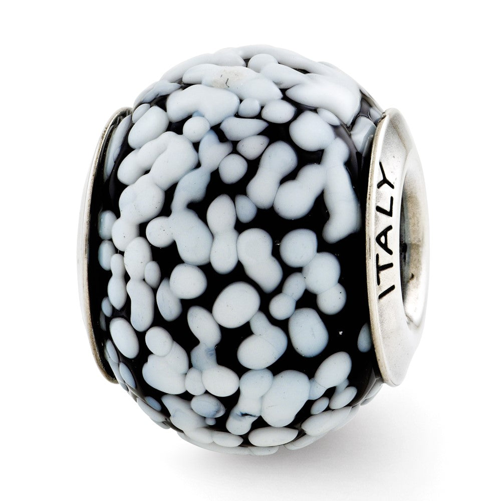 Sterling Silver Reflections White/Black Italian Murano Glass Bead