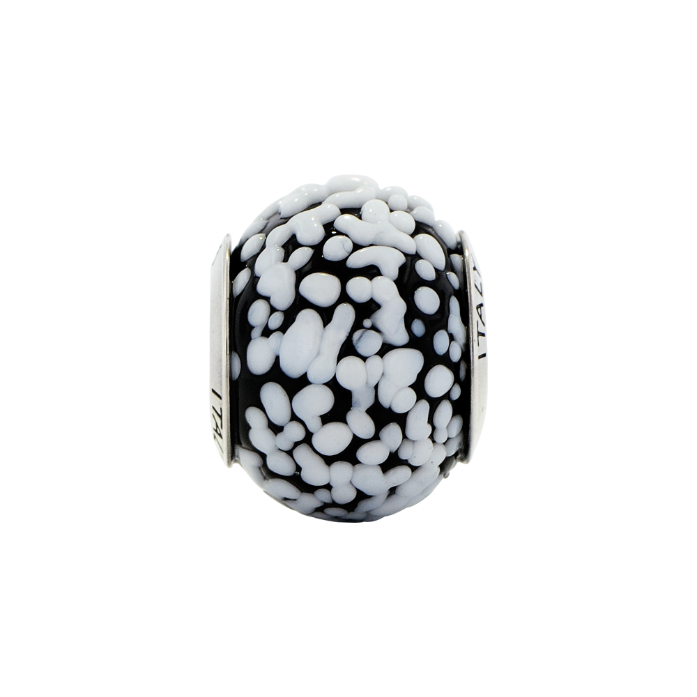 Sterling Silver Reflections White/Black Italian Murano Glass Bead