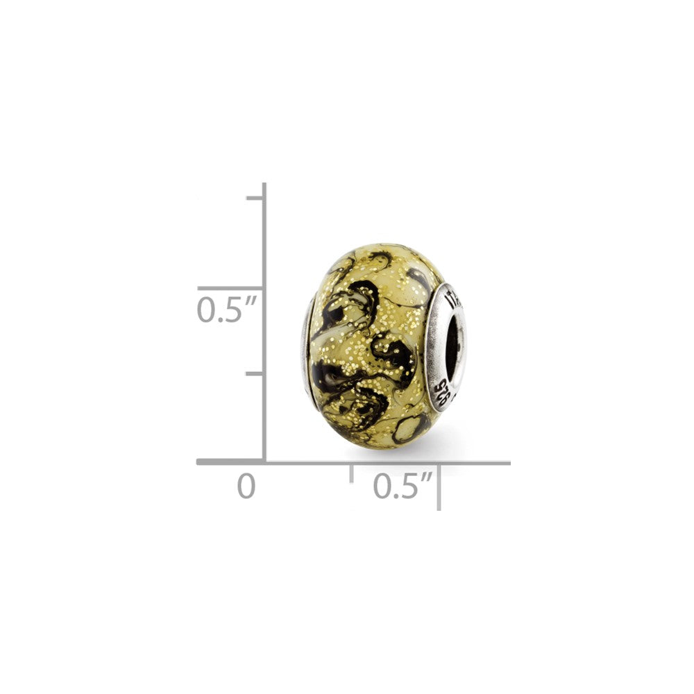 Sterling Silver Reflections Yellow w/Black Swirls Italian Murano Bead