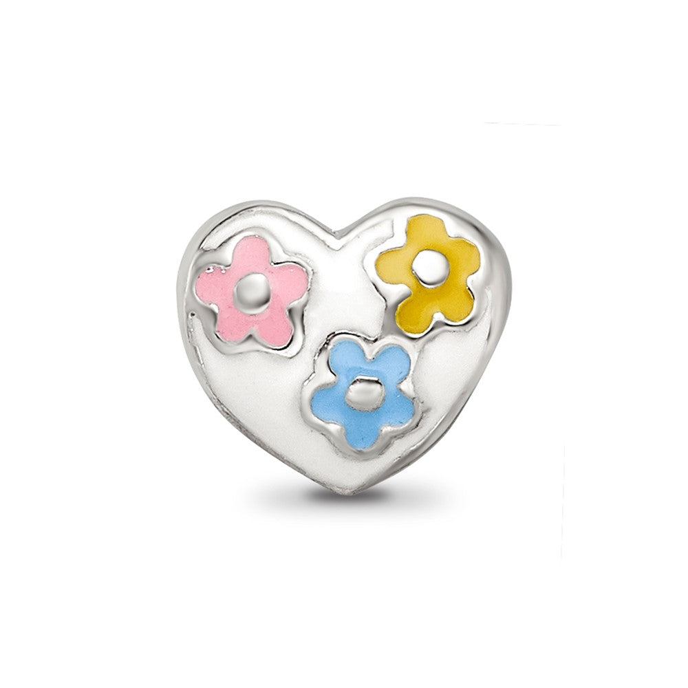 Sterling Silver Reflections Kids Enameled Heart w/Flowers Bead