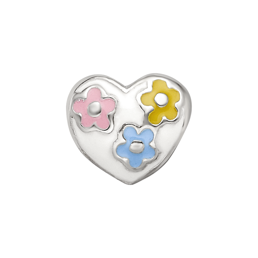 Sterling Silver Reflections Kids Enameled Heart w/Flowers Bead