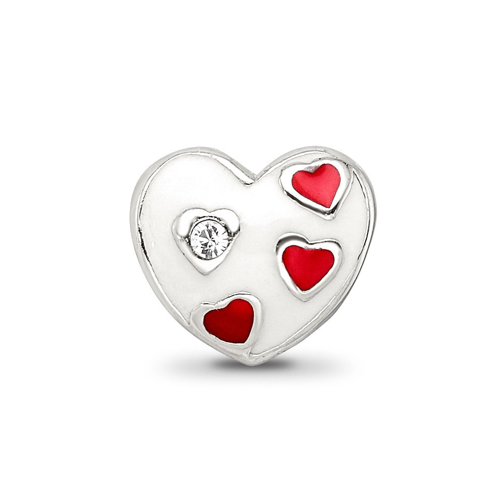 Kids Collection Sterling Silver Crystal and Enameled White Heart with Red Hearts Reflections Bead