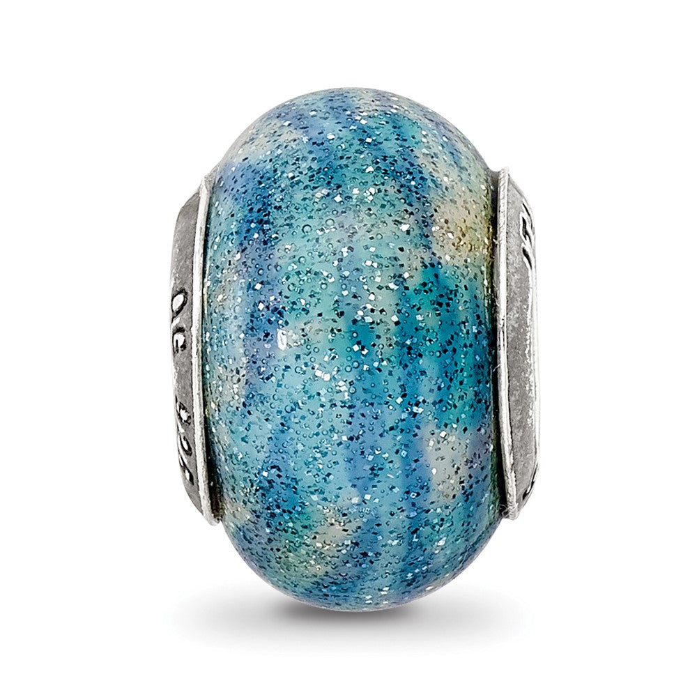 Sterling Silver Reflection Blue w/Glitter Overlay Italian Bead