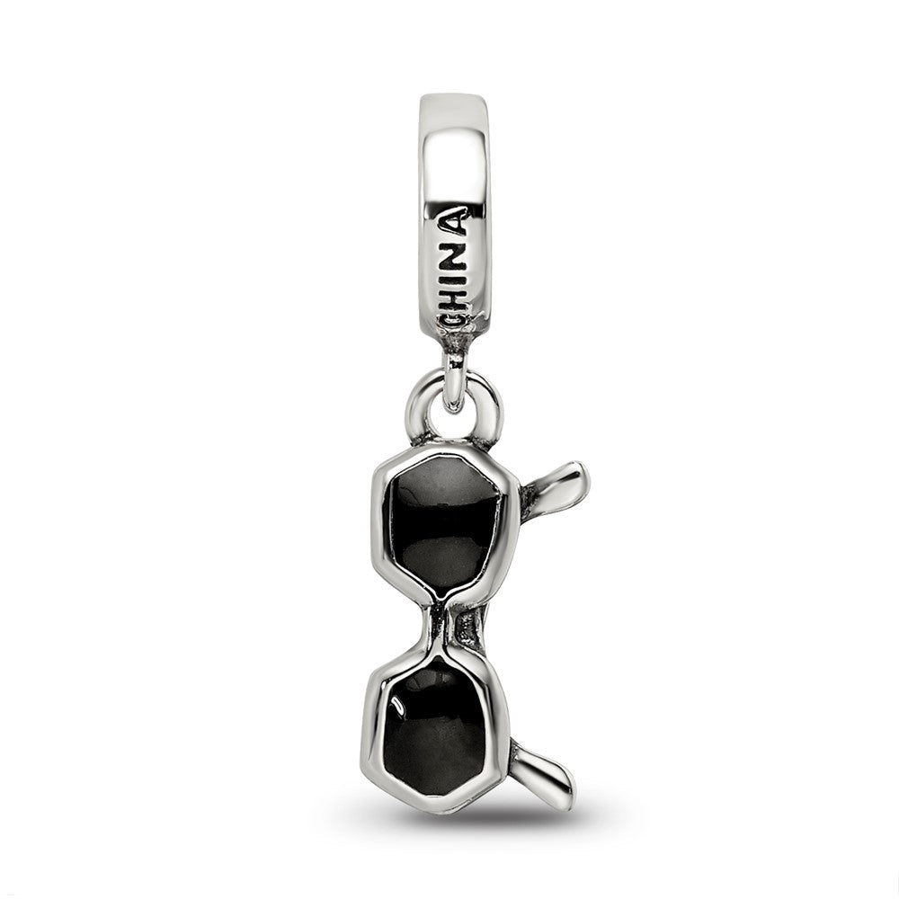 Sterling Silver Reflections Black Enamel Sunglasses Dangle Bead