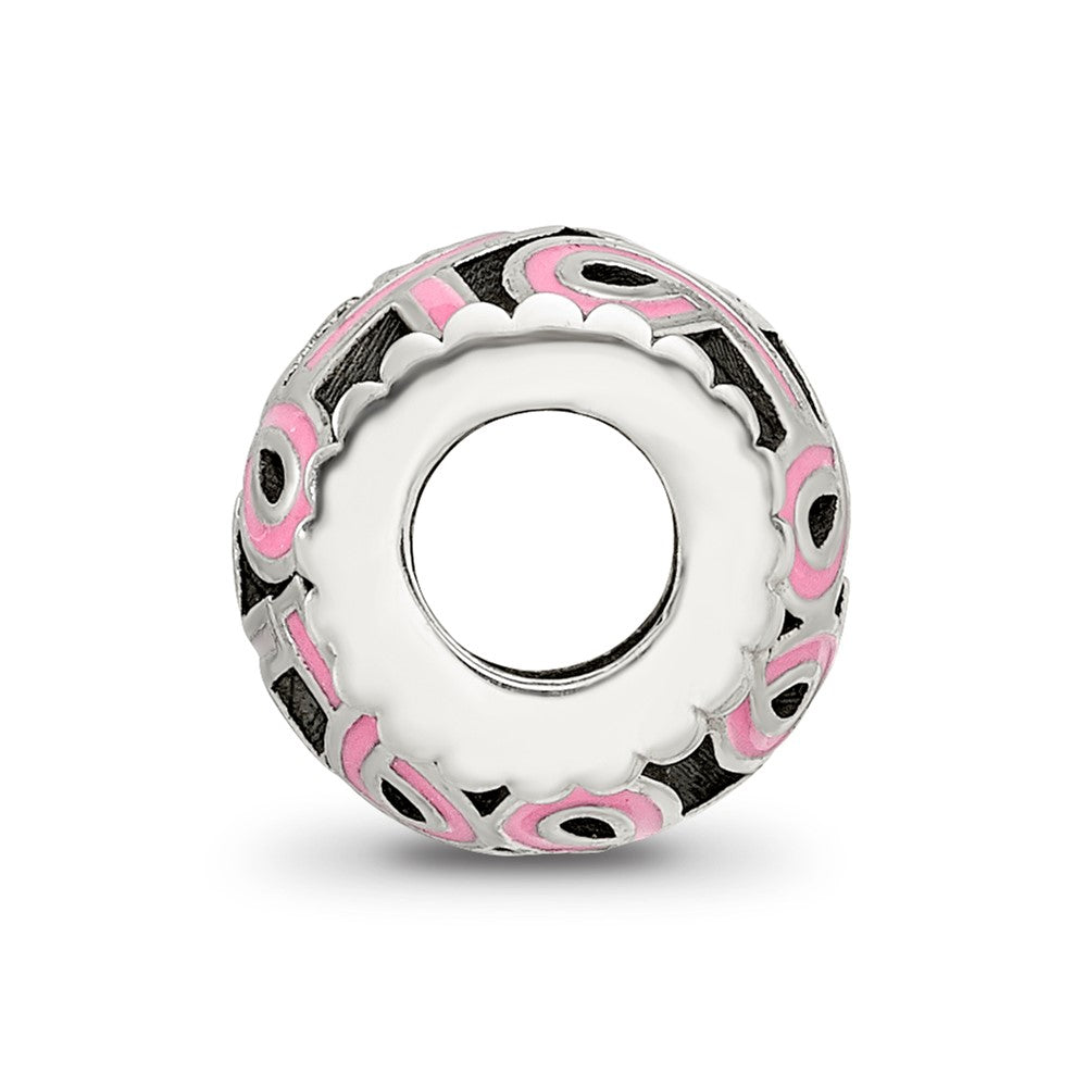 Sterling Silver Reflections Pink Enamel Awareness Filigree Bead