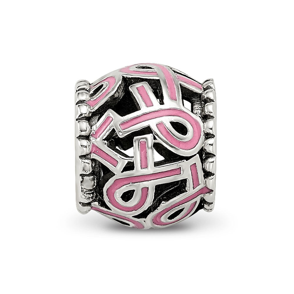 Sterling Silver Reflections Pink Enamel Awareness Filigree Bead