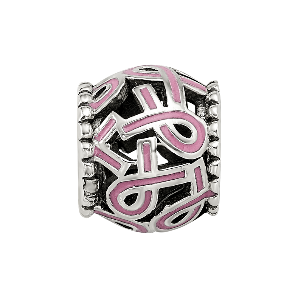 Sterling Silver Reflections Pink Enamel Awareness Filigree Bead