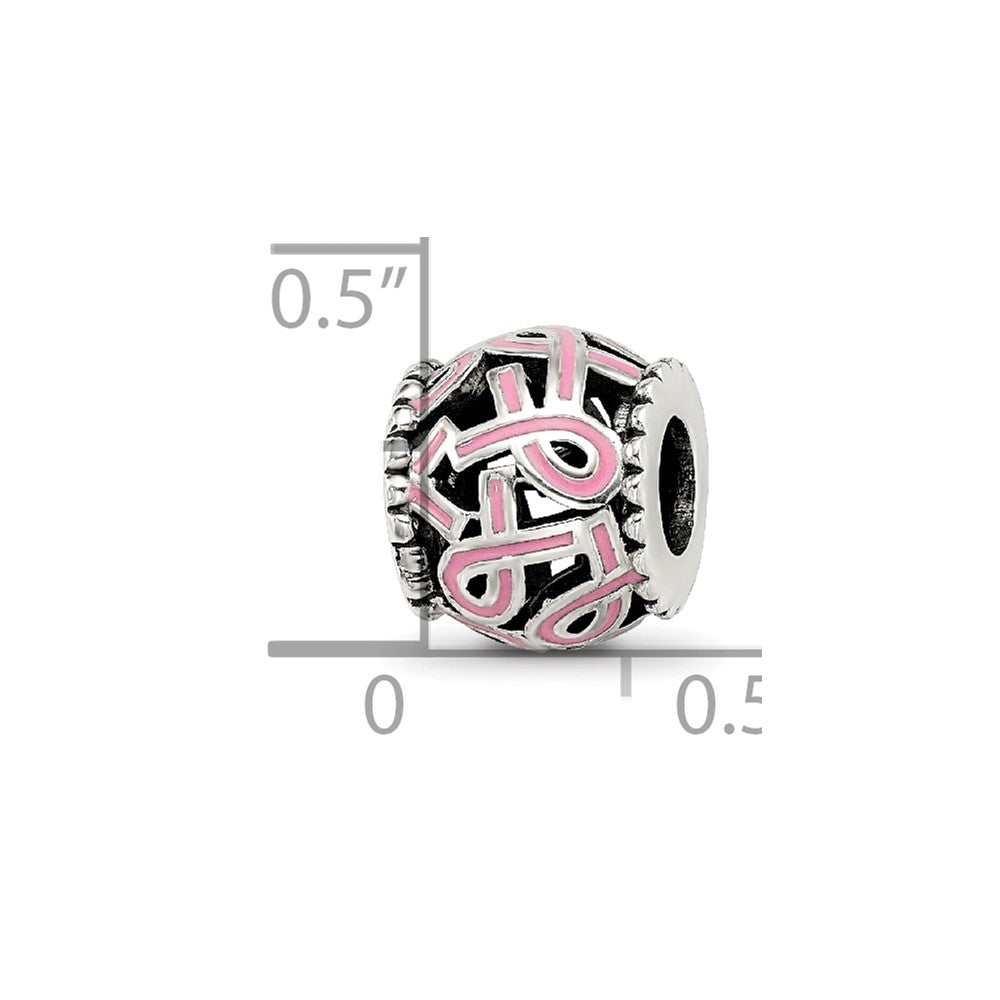 Sterling Silver Reflections Pink Enamel Awareness Filigree Bead