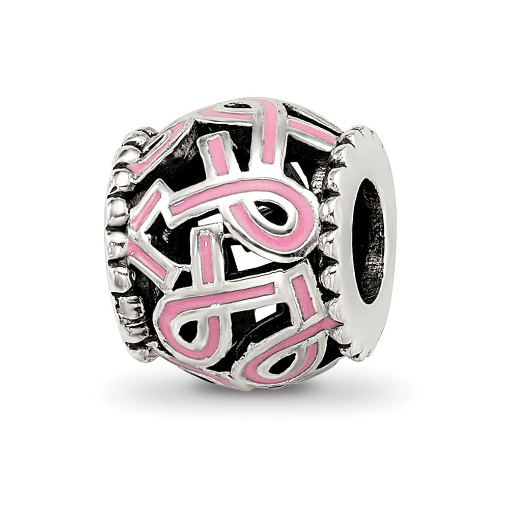 Sterling Silver Reflections Pink Enamel Awareness Filigree Bead