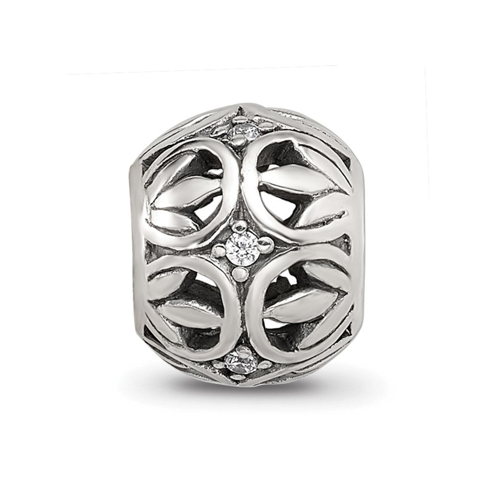 Sterling Silver Reflections CZ Leaf Filigree Bead