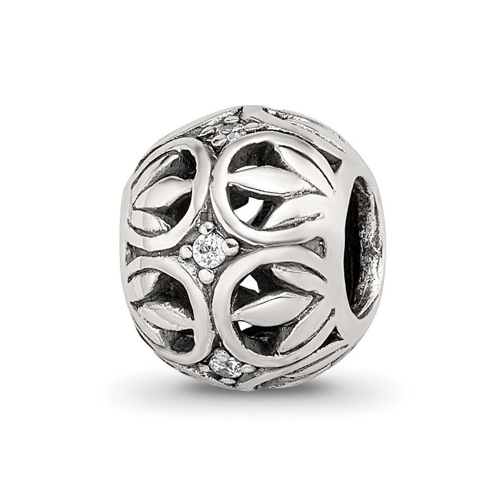 Sterling Silver Reflections CZ Leaf Filigree Bead