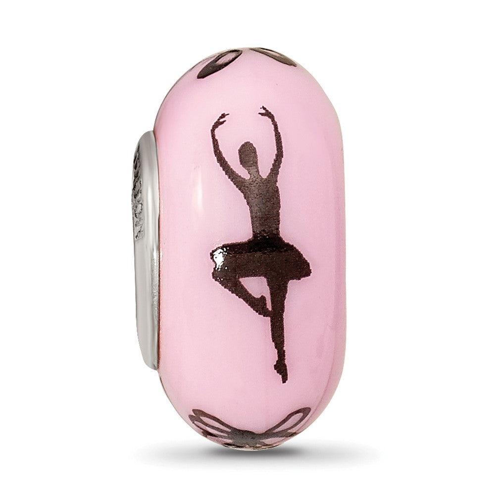 Ster.Silver Reflections Pink Hand Painted Ballerina Fenton Glass Bead