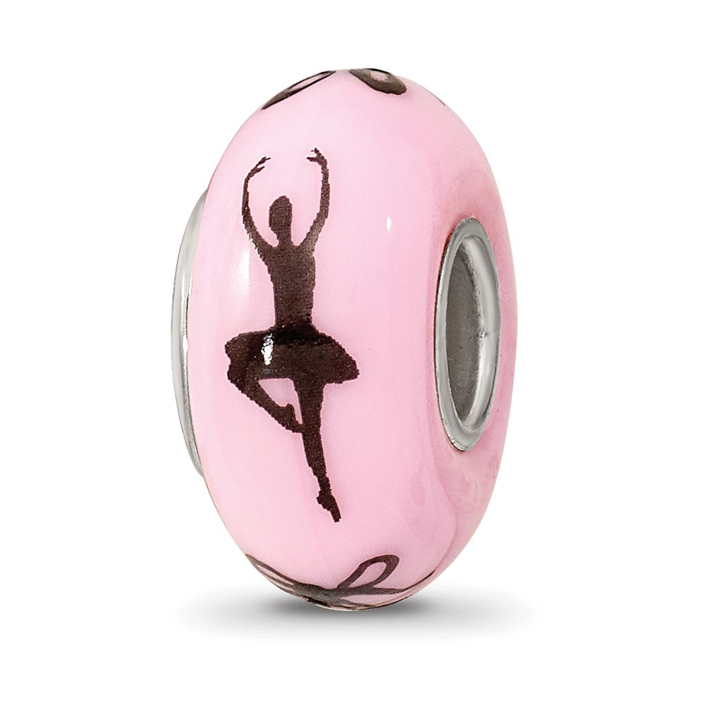 Ster.Silver Reflections Pink Hand Painted Ballerina Fenton Glass Bead