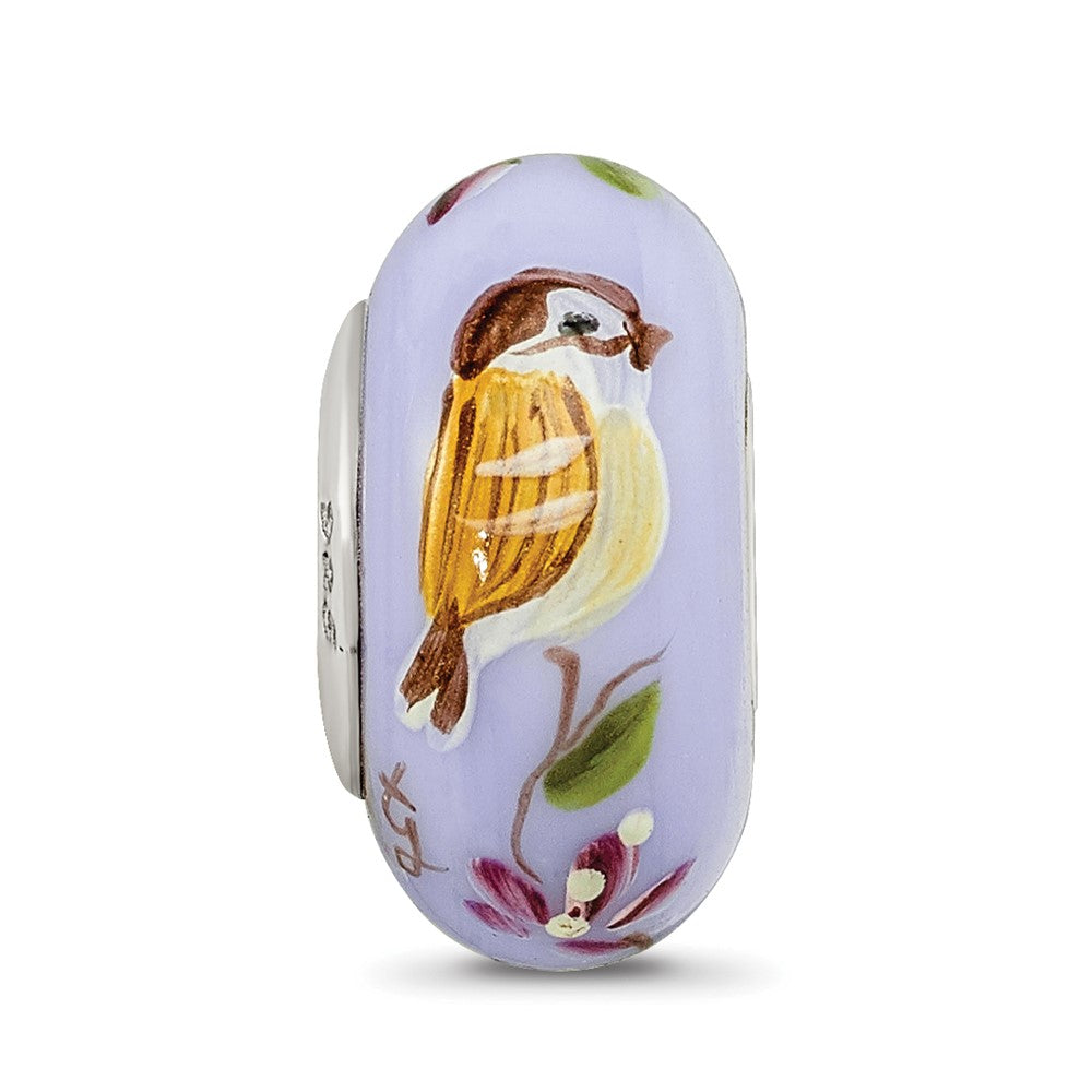 Ster.Silver Reflections Hand Painted Sparrow Fenton Glass Bead