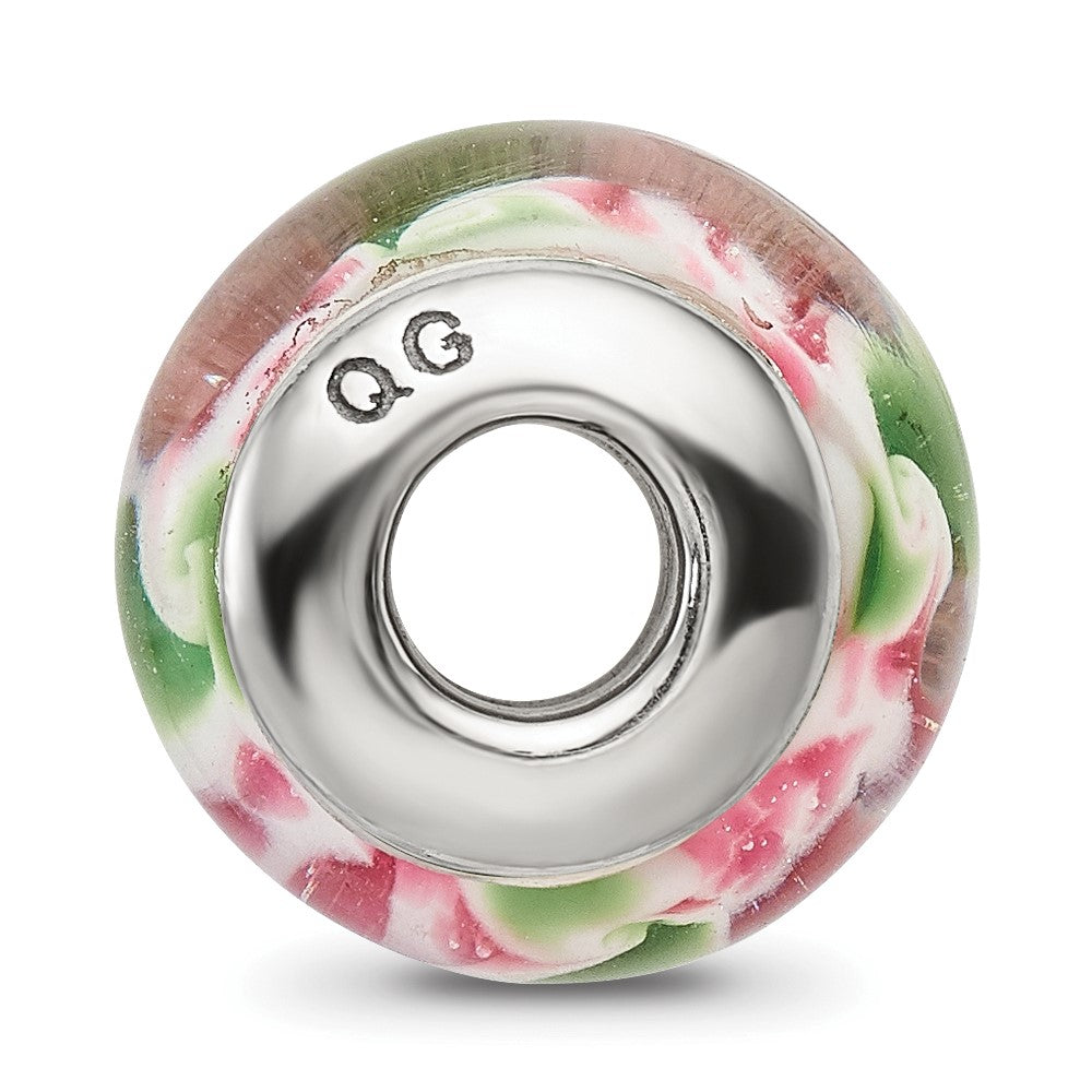 Sterling Silver Reflections Pink/Green Hand-blown Glass Bead