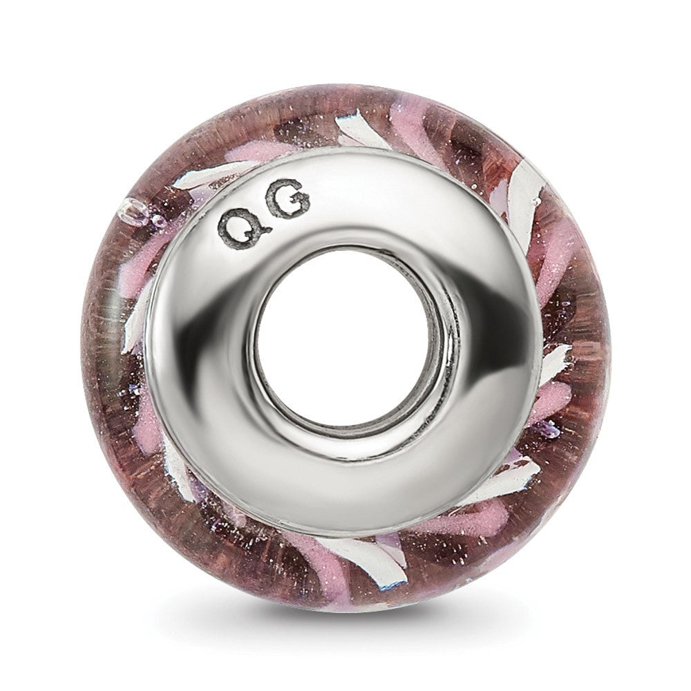 Sterling Silver Reflections Rose Striped Hand-blown Glass Bead