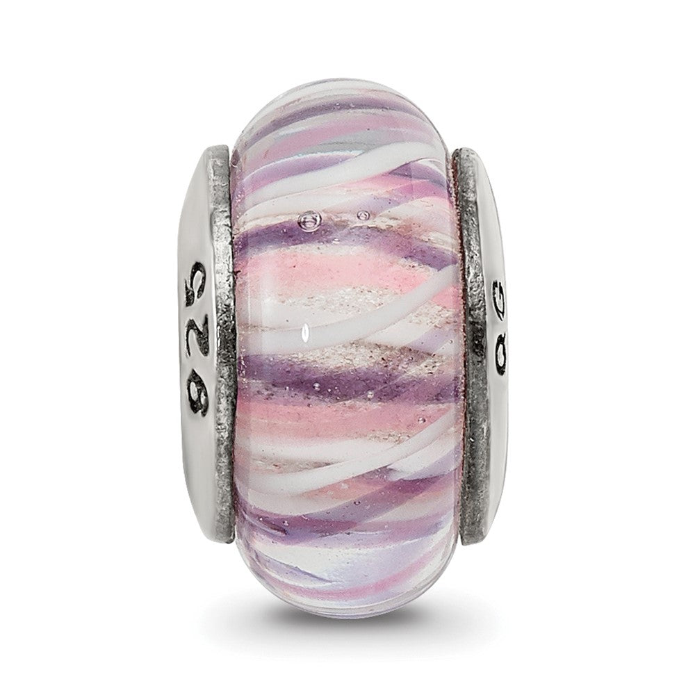 Sterling Silver Reflections Rose Striped Hand-blown Glass Bead