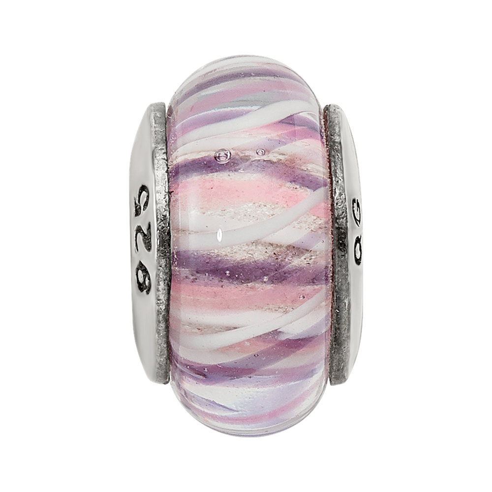 Sterling Silver Reflections Rose Striped Hand-blown Glass Bead