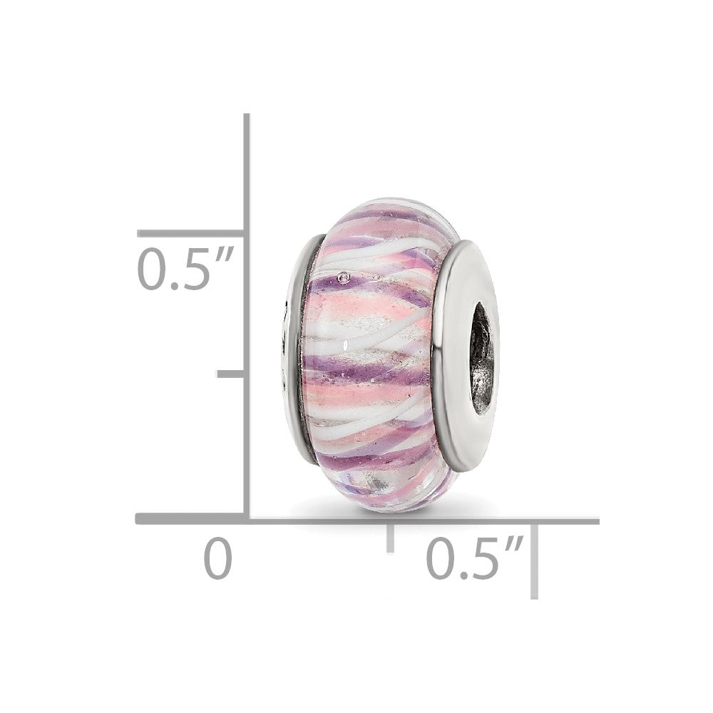 Sterling Silver Reflections Rose Striped Hand-blown Glass Bead