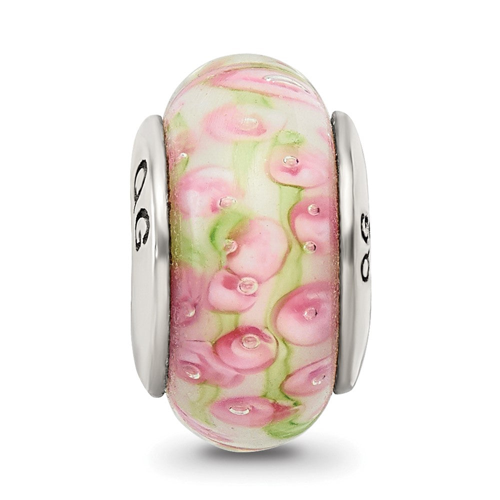 Sterling Silver Reflections Pink/Green Hand-blown Glass Bead