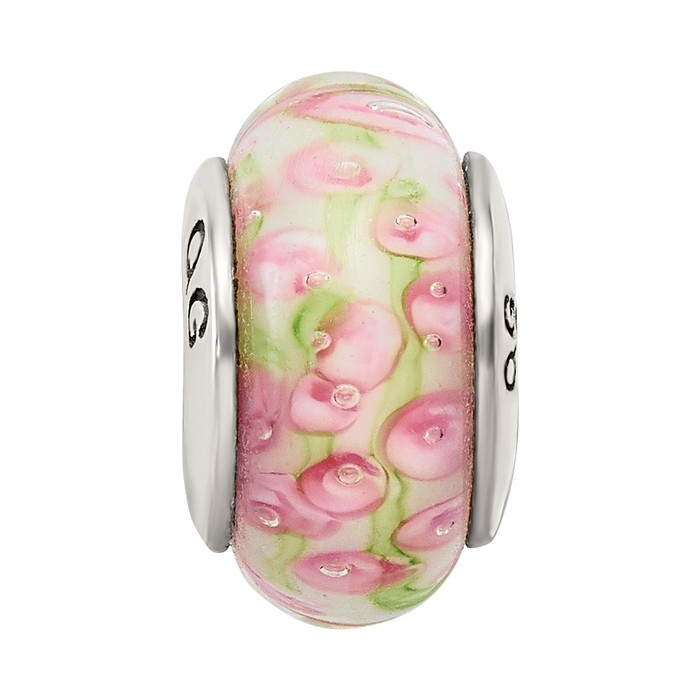 Sterling Silver Reflections Pink/Green Hand-blown Glass Bead