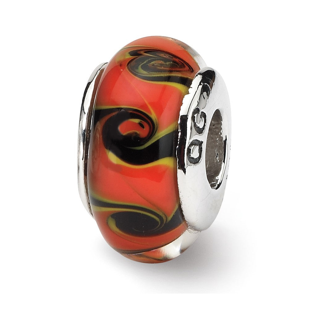 Sterling Silver Reflections Red/Black Hand-blown Glass Bead